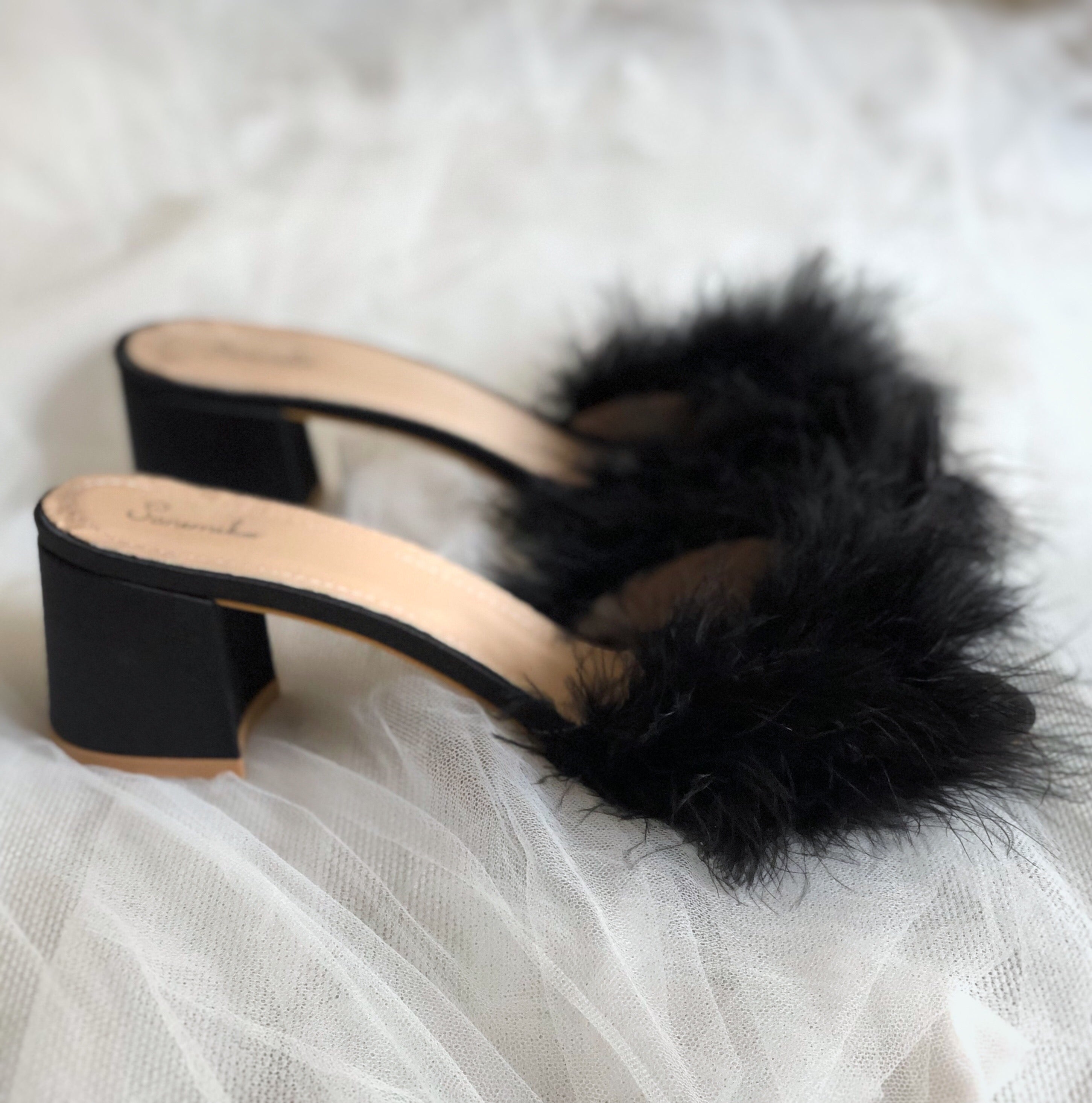 Kalin Heeled Feathered Sandals