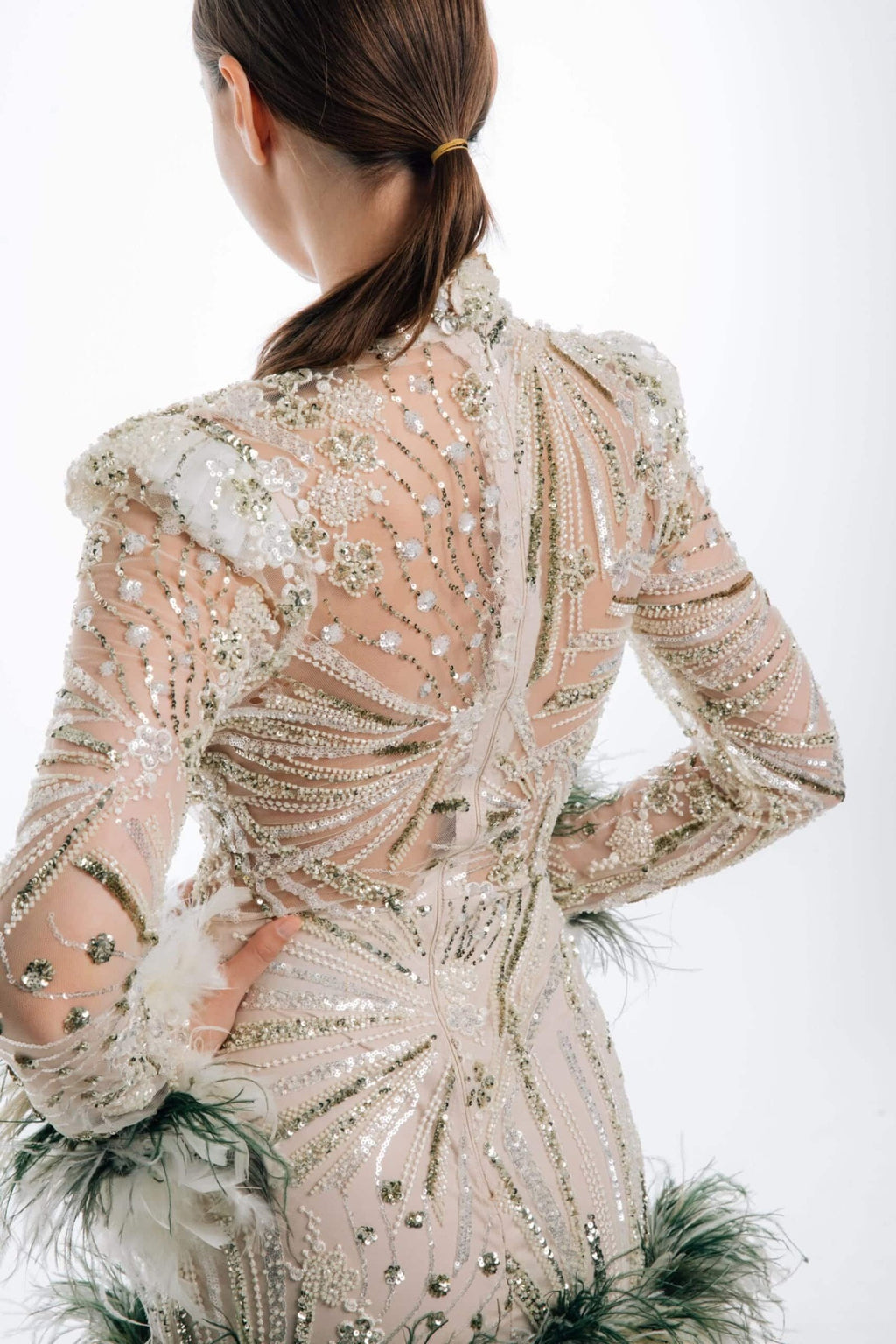 Giz Tüylü Mini Elbise Evening Dress - Image 6