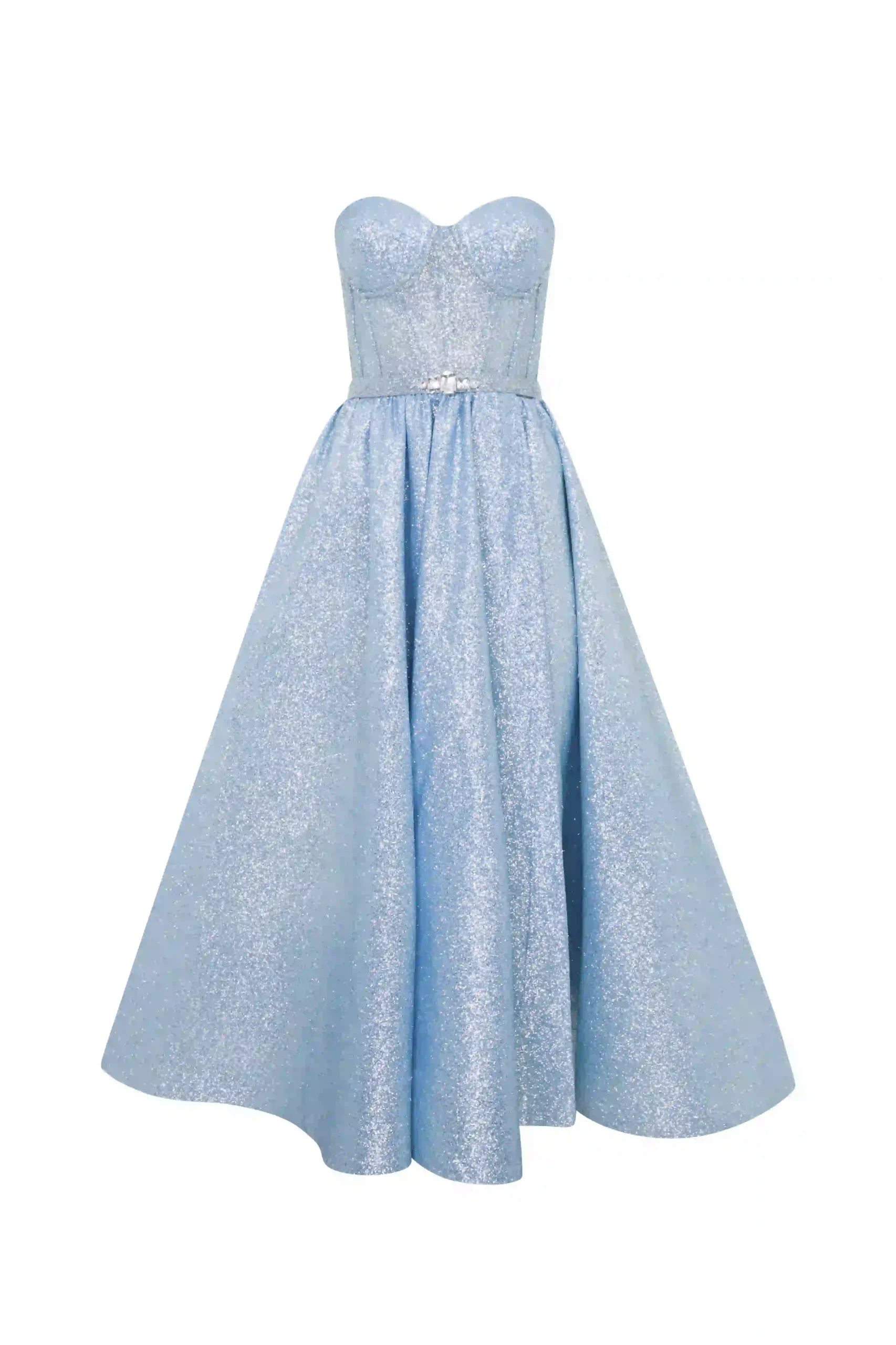 SHINY BLUE MIDI DRESS Evening Dress