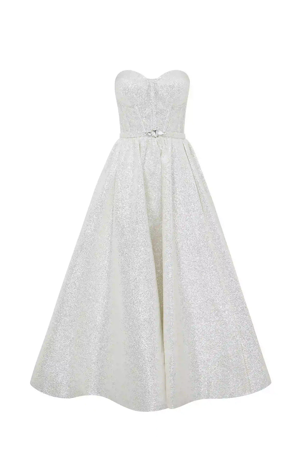 SHINY WHITE MIDI DRESS Evening Dress