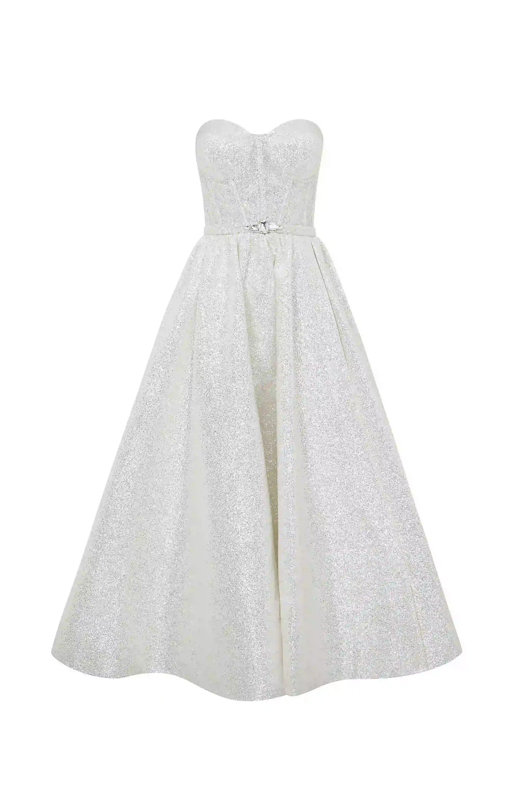 SHINY WHITE MIDI DRESS Evening Dress